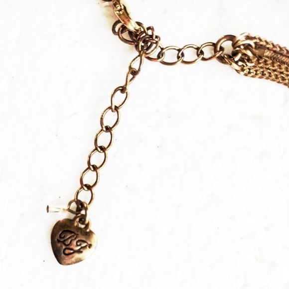 Betsey Johnson Gold Multi Strands Necklace w Ruby Lips On Turquoise - Picture 3 of 3